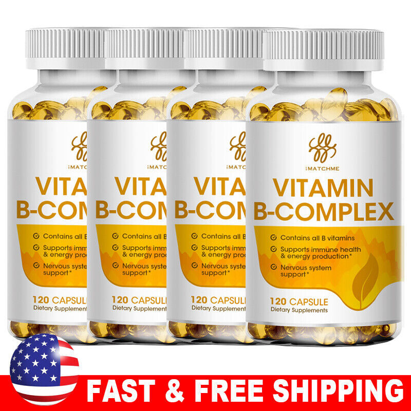 Vitamin B Complex 120 Capsules B1,B2,B3,B5,B6,B7,B9,B12, Immune Support Pills