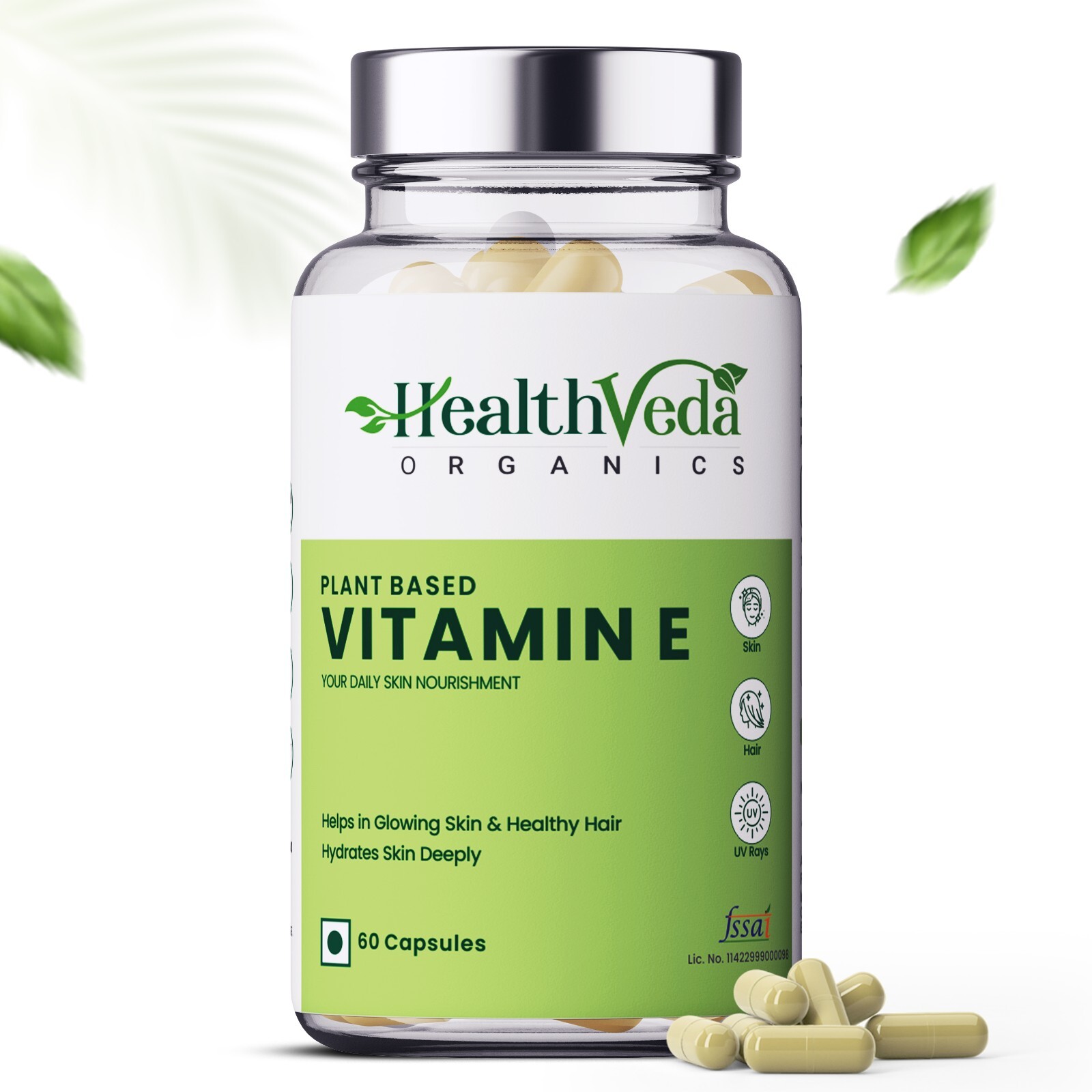 Health Veda Organics Vitamin E Capsules with Argan & Aloe Vera Oil | 60 Veg Caps
