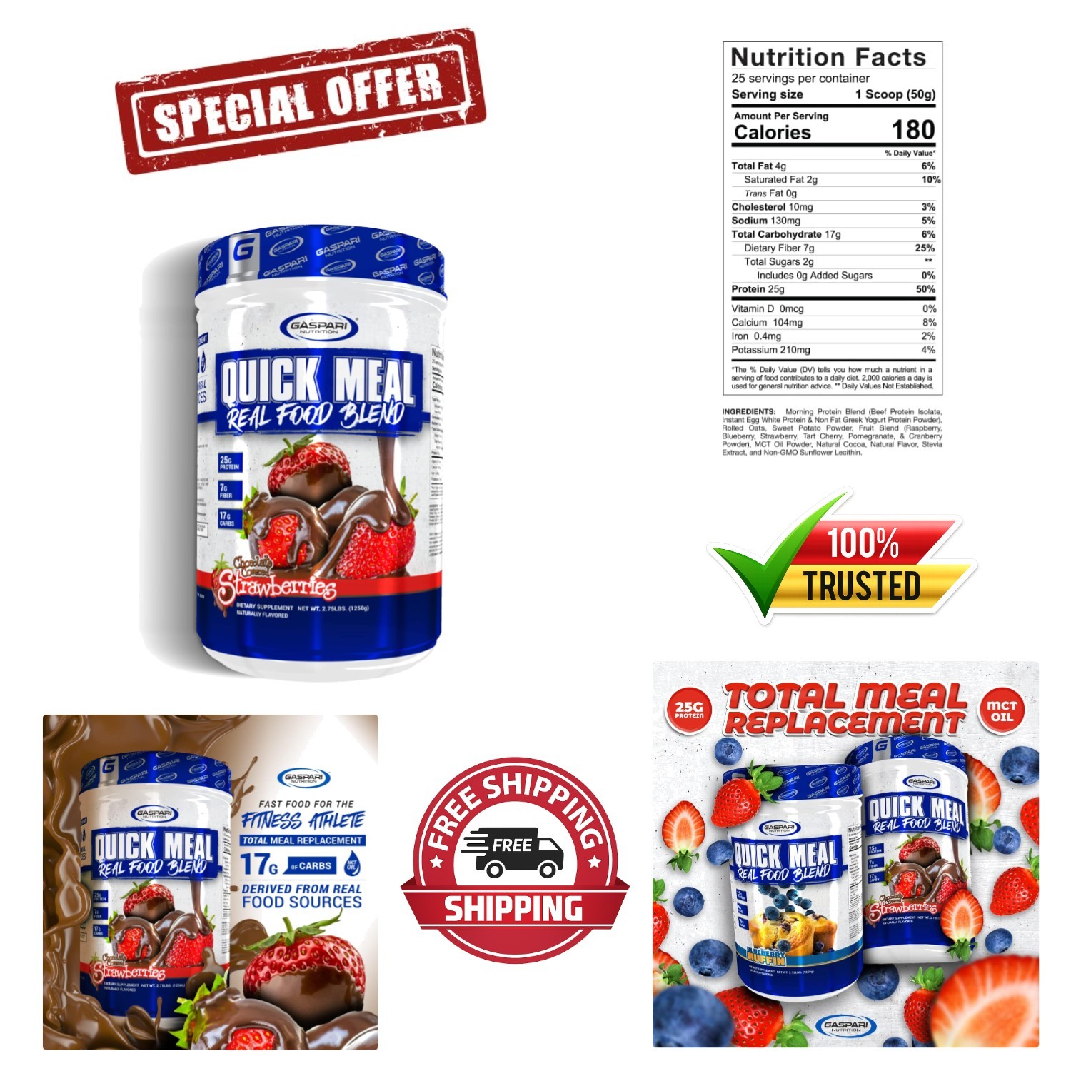 Gaspari Quick Meal: Complete Protein Shake with Real Food Ingredients, 44 oz