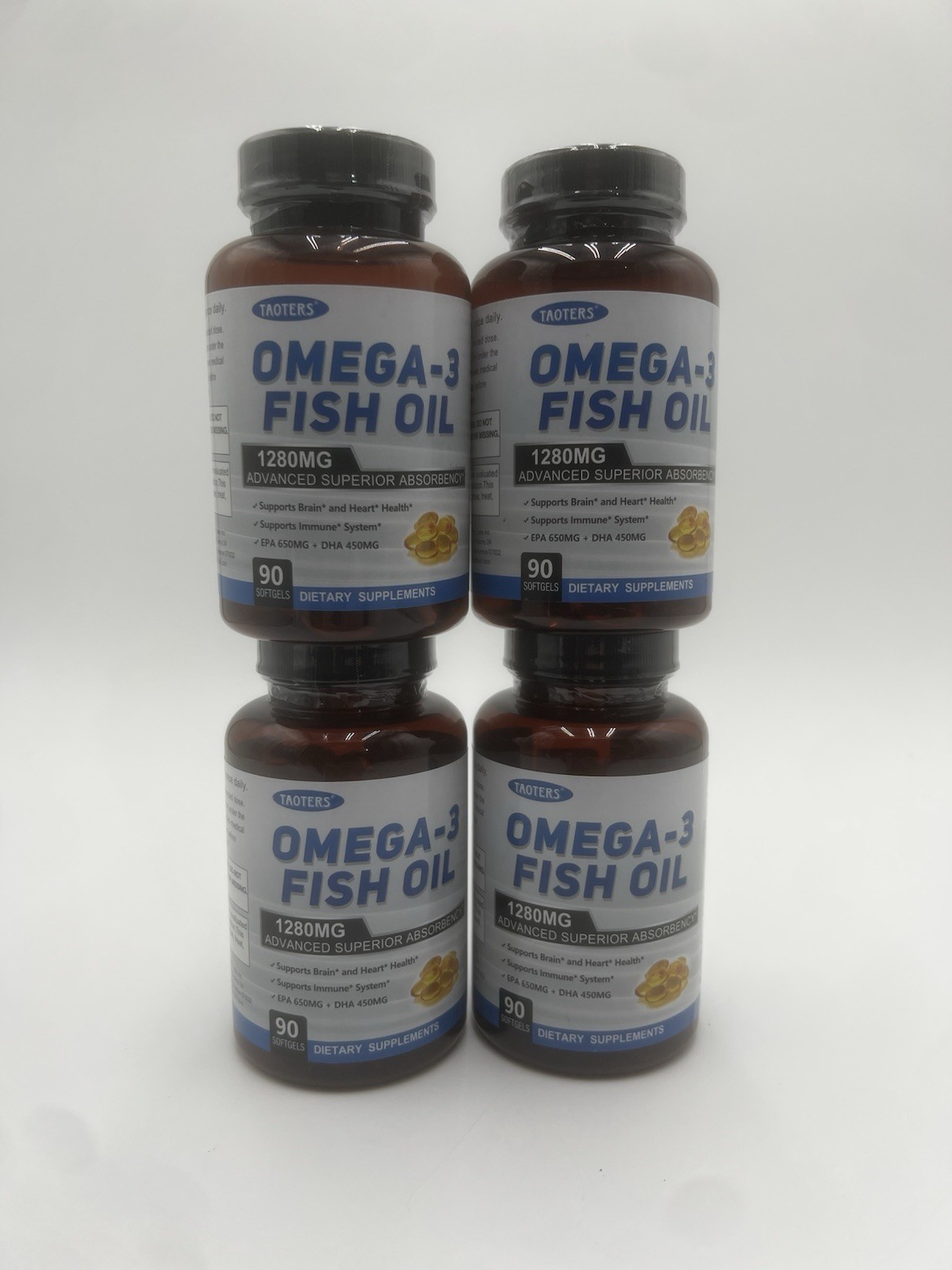 Omega 3 Fish Oil Capsules 1280 Mg EPA & DHA, x4 Bottles 90 Caps/Per Bottle