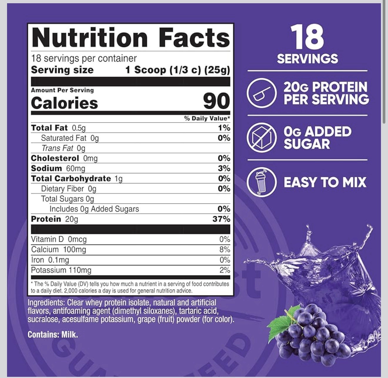 Nutricost Clear Whey Protein Isolate Powder Concord Grape Easy Mix 16.2 oz