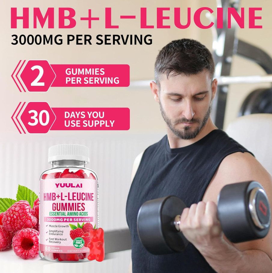 HMB and L-Leucine Gummies, HMB and Leucine Amino Acid for Adults & Elder, for Mu