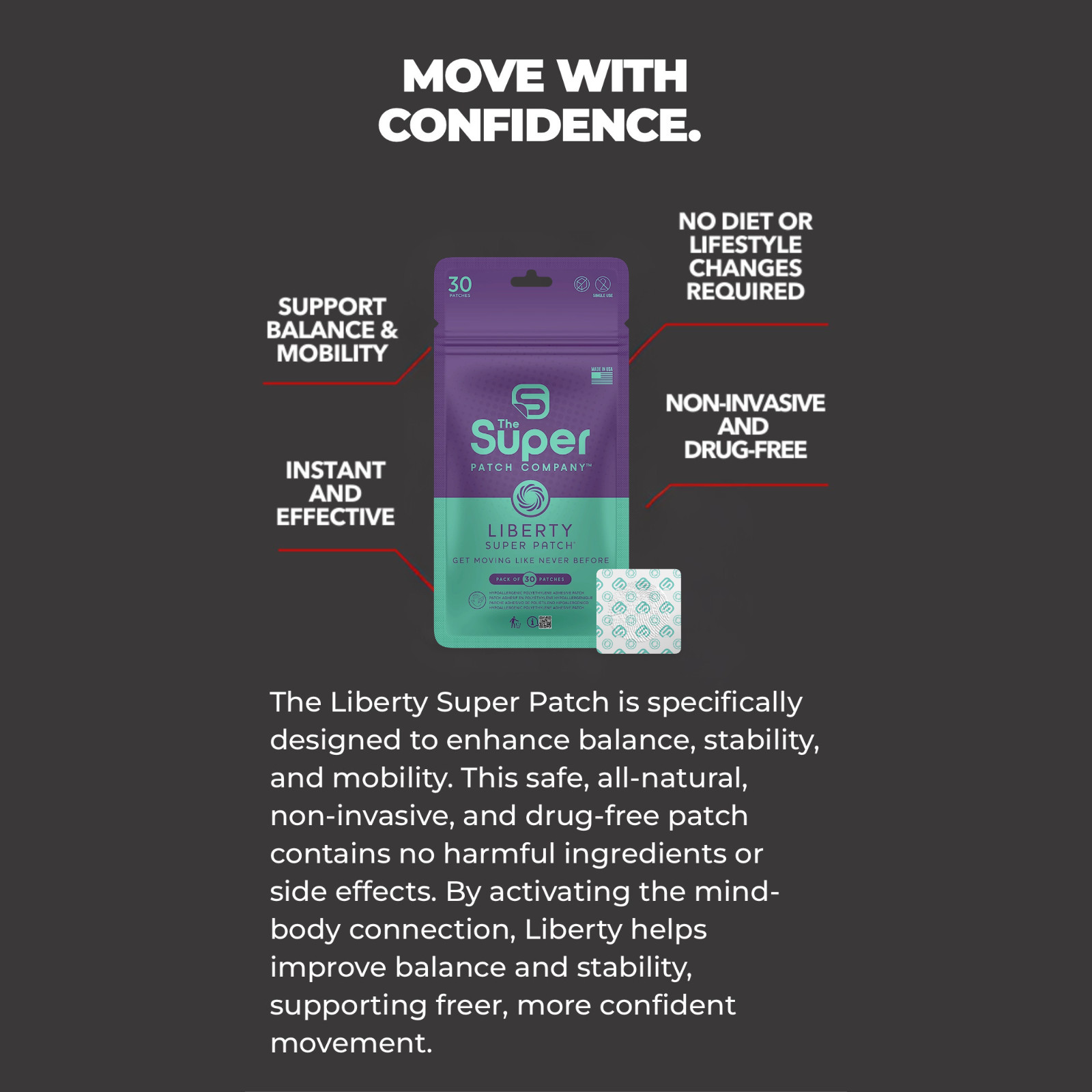 Super Patch LIBERTY Balance Stability Mobility Patches 30-Pack Drug-Free