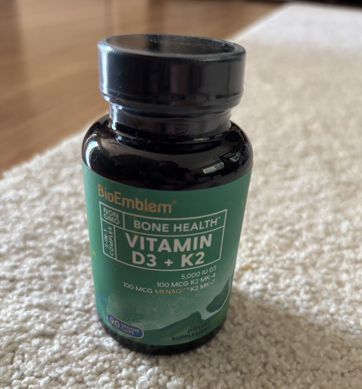 BioEmblem Bone Health Vitamin D3 + K2 5000 IU 90 Capsules Non-GMO Gluten Free