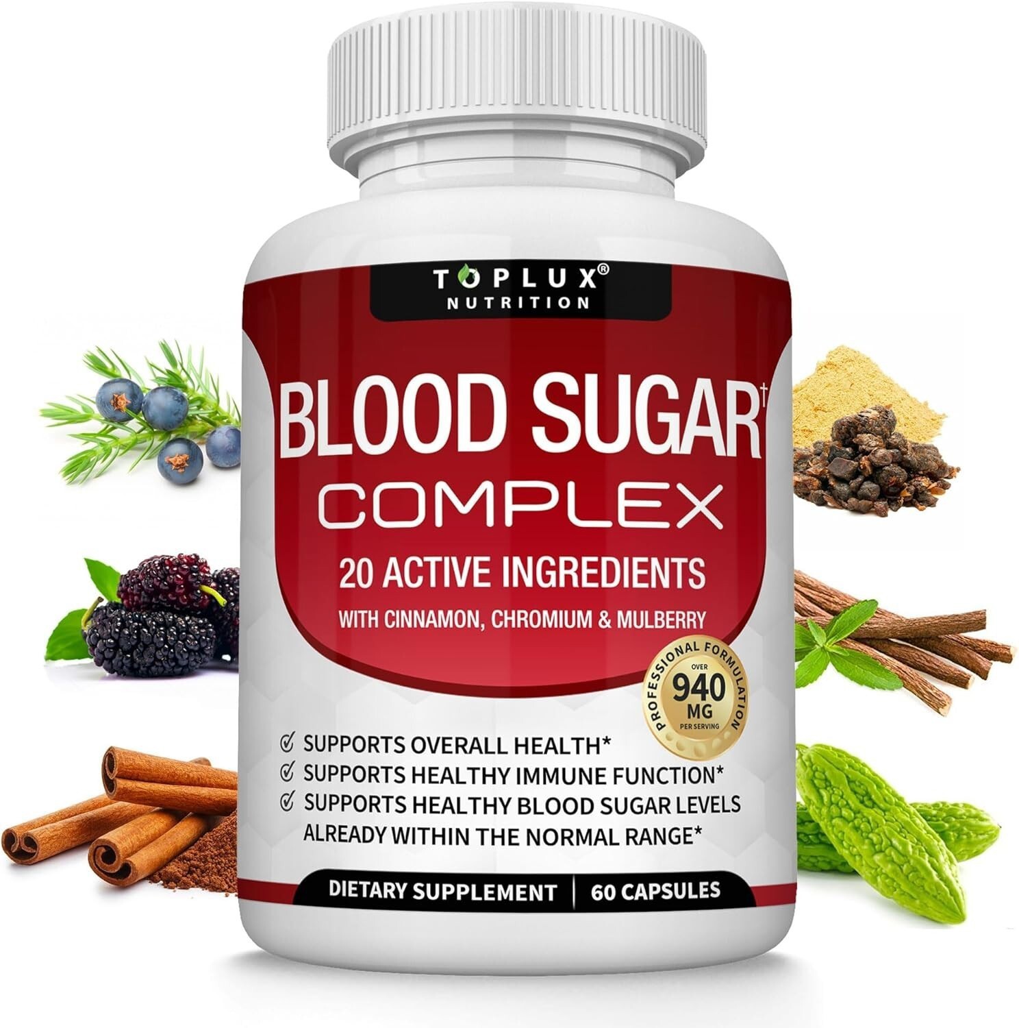 Toplux Premium Blood Sugar Complex Supplement Supports Healthy Blood Sugar Level