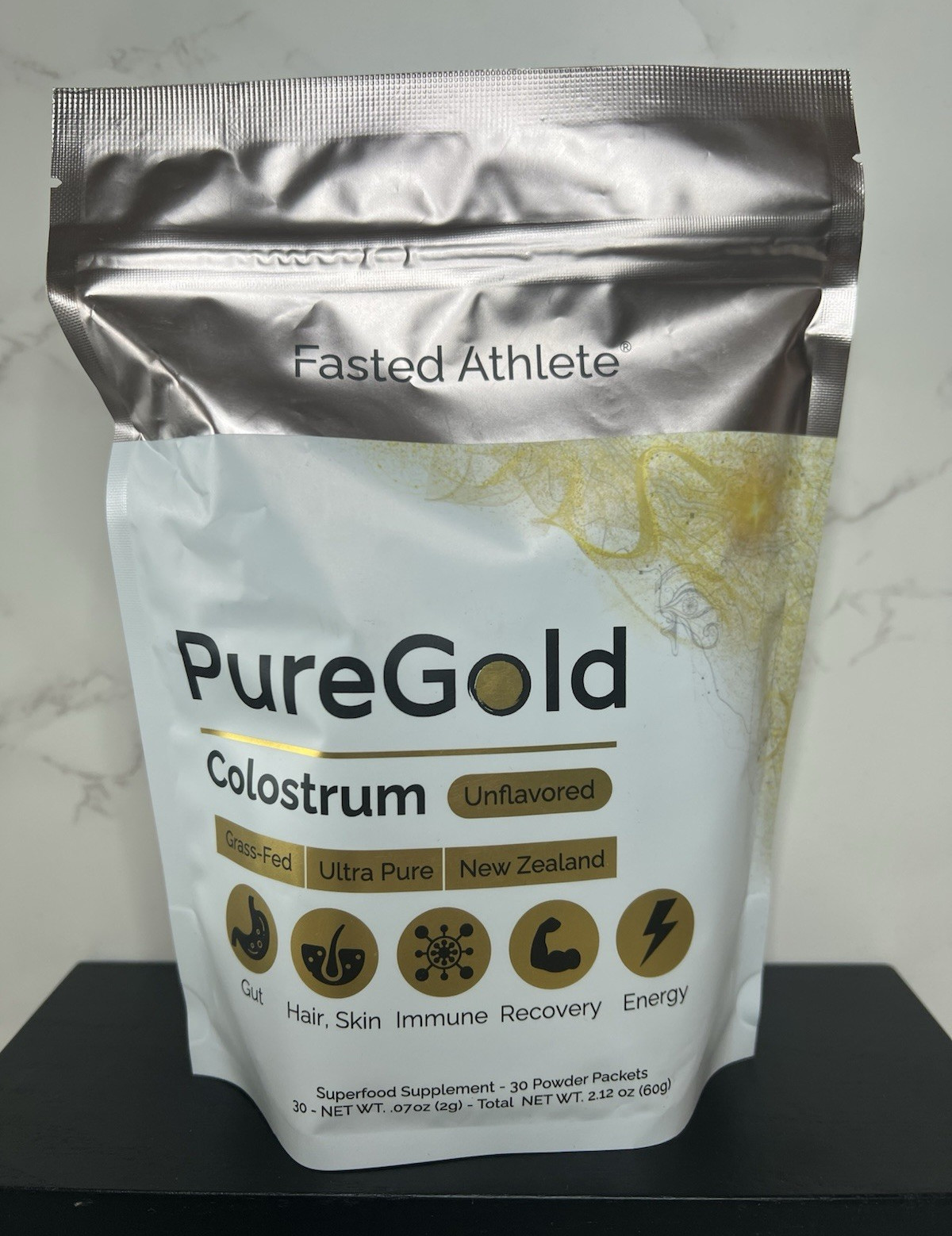 PureGold Colostrum Unflavored Grass-Fed Powder 30 Packets 60g Exp 10/2026