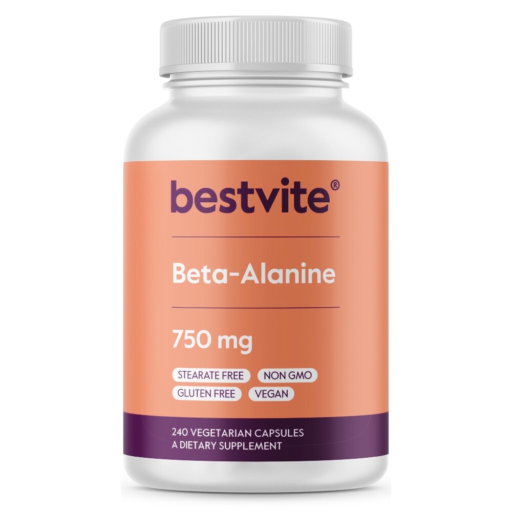 Beta Alanine 750mg (240 Vegetarian Capsules)-Vegan, No Stearates