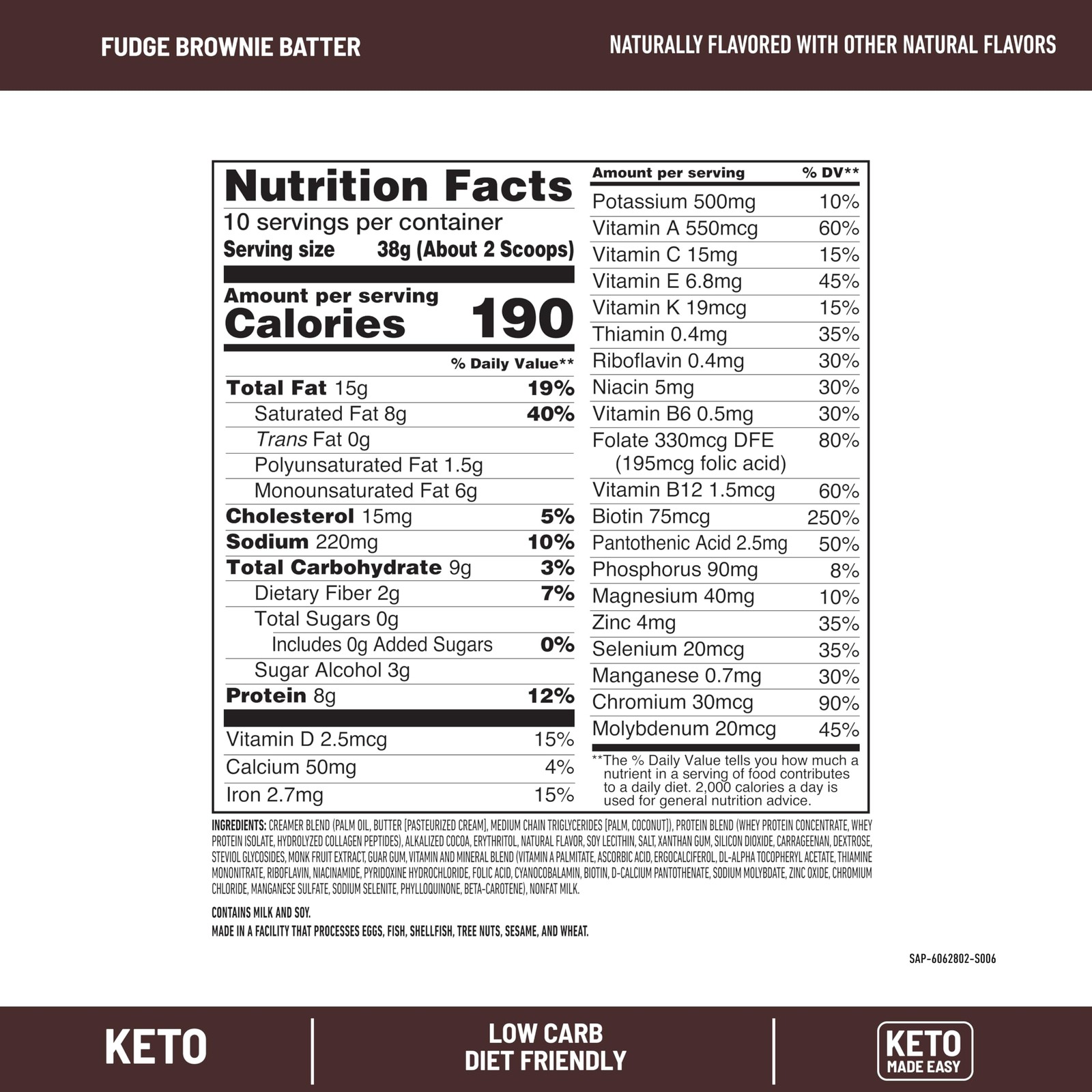 SlimFast Keto Meal Replacement Shake, Fudge Brownie Batter Low Carb Keto Protein