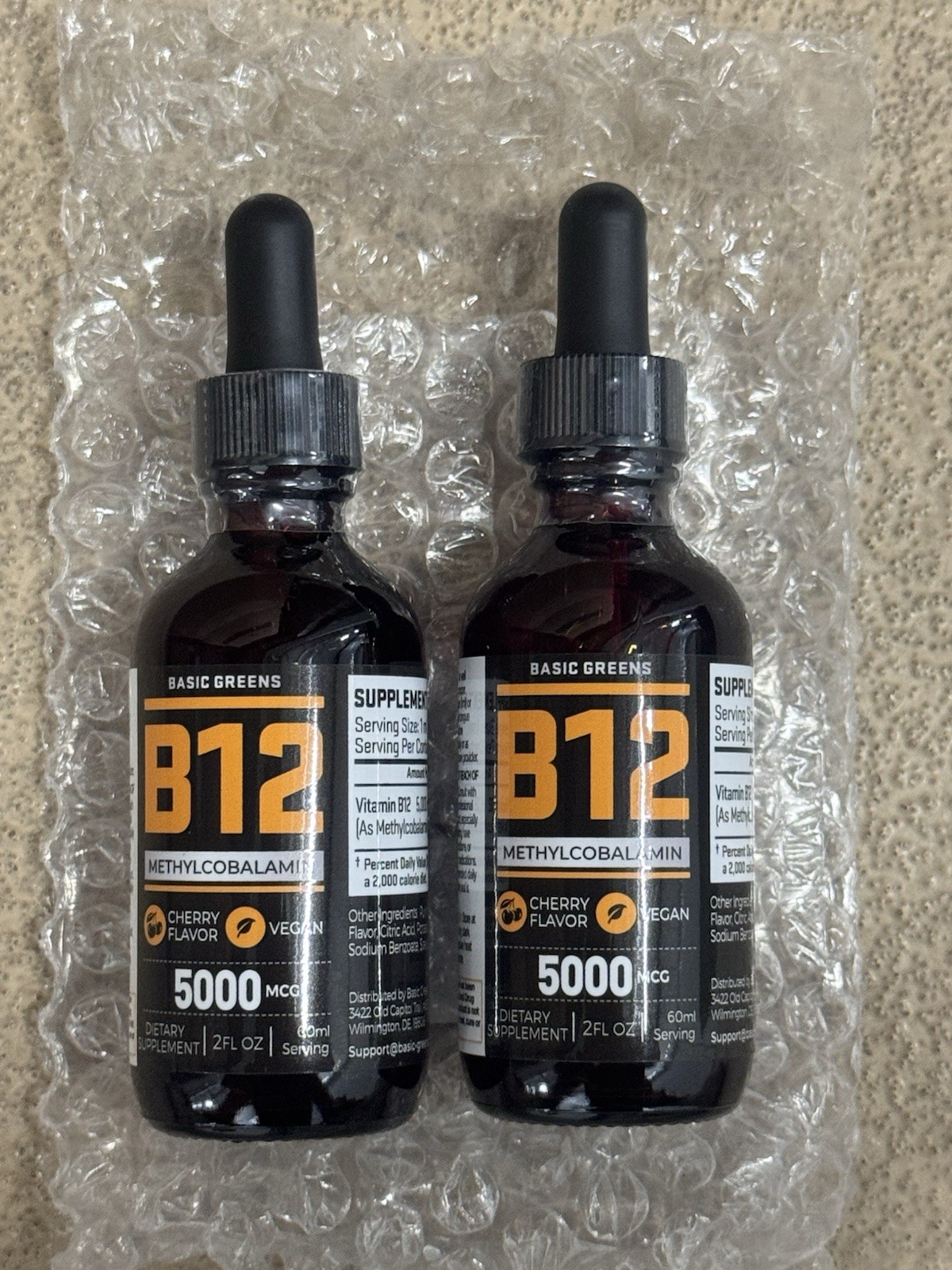 2x BASIC GREENS Vitamin B12 Drops 5000 mcg Methylcobalamin, Liquid B12 Exp 5/27