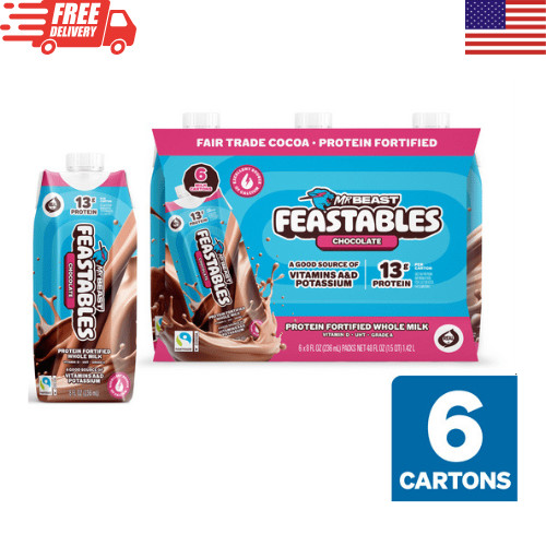 Feastables Protein Chocolate Milk 8 fl oz 6 Pack Shelf Stable Drink