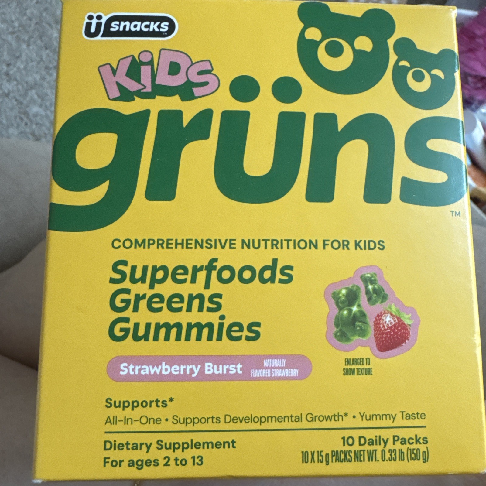 grüns Kids Greens Gummies Strawberry Burst Vegan Glute Free 10 Packs EXP 07/2027
