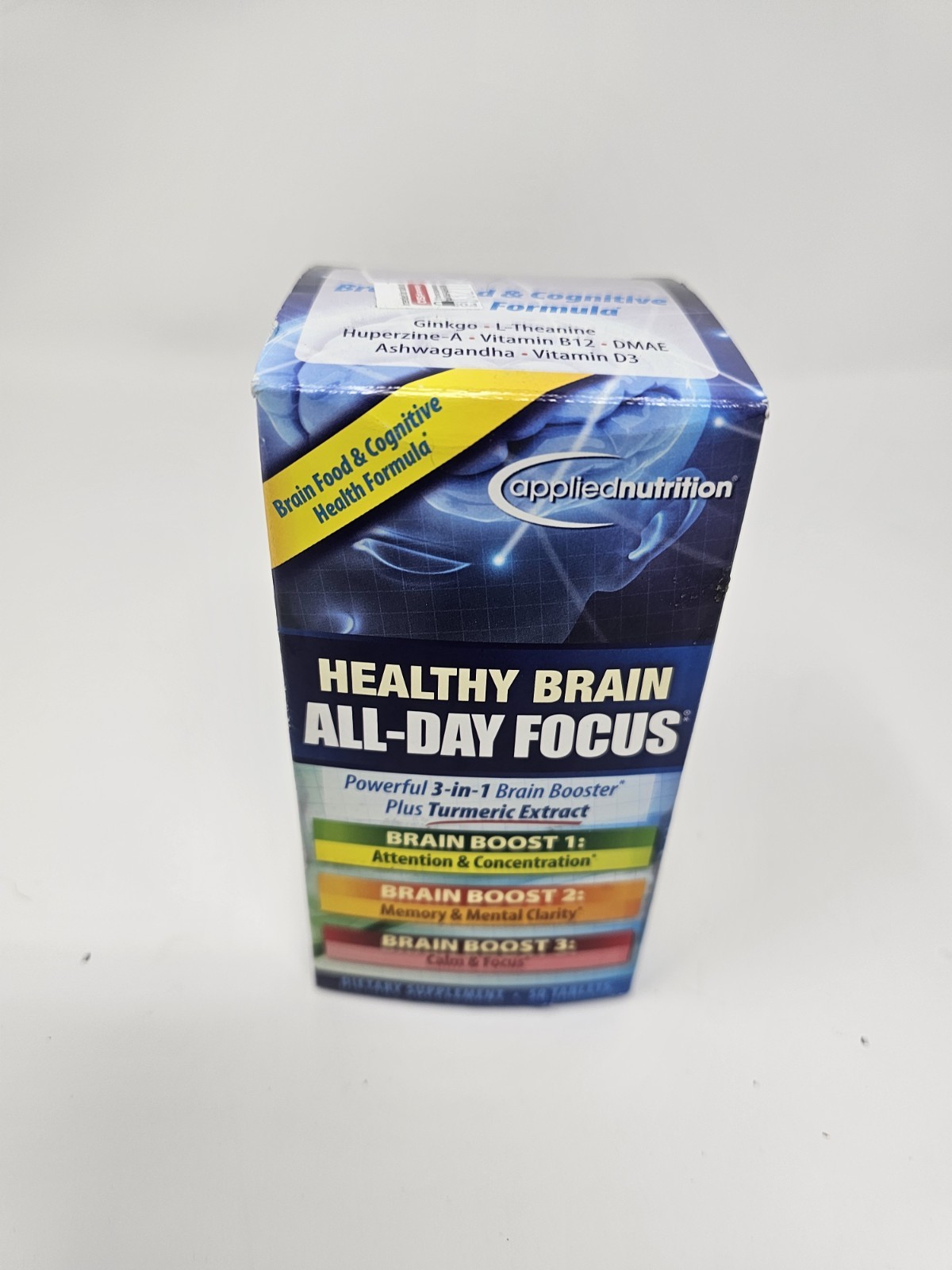Applied Nutrition Healthy Brain All-Day Focus + Turmeric 645 mg 50 Tabs 12/26