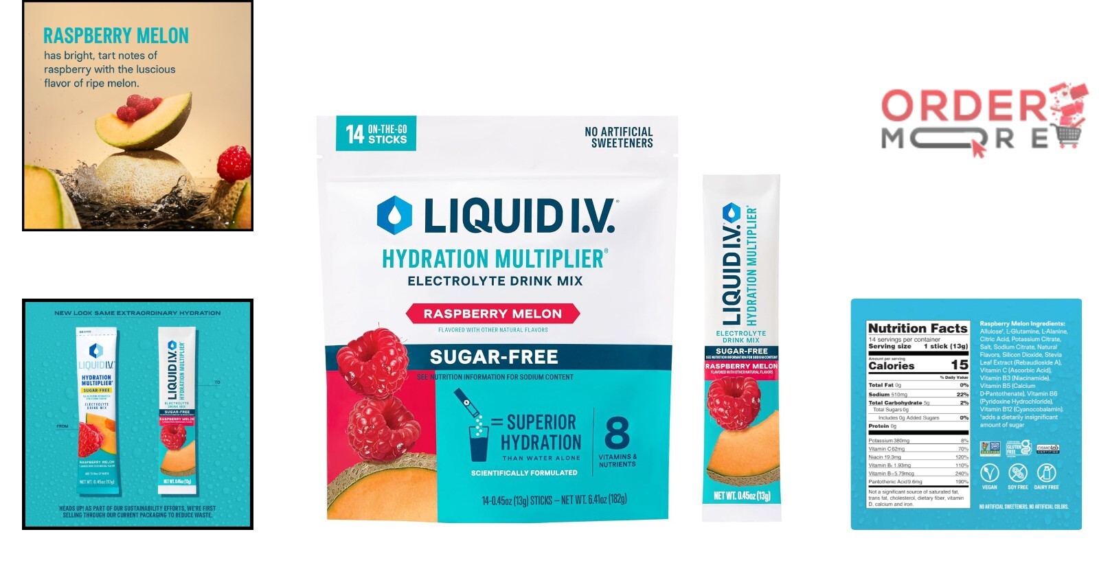 Electrolyte Drink Mix Sugar-Free 14 Servings Raspberry Melon Flavor Hydration…