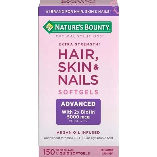 Natures Bounty Extra Strength Hair, Skin, Nails 5000mcg 150 Softgels New 09/26