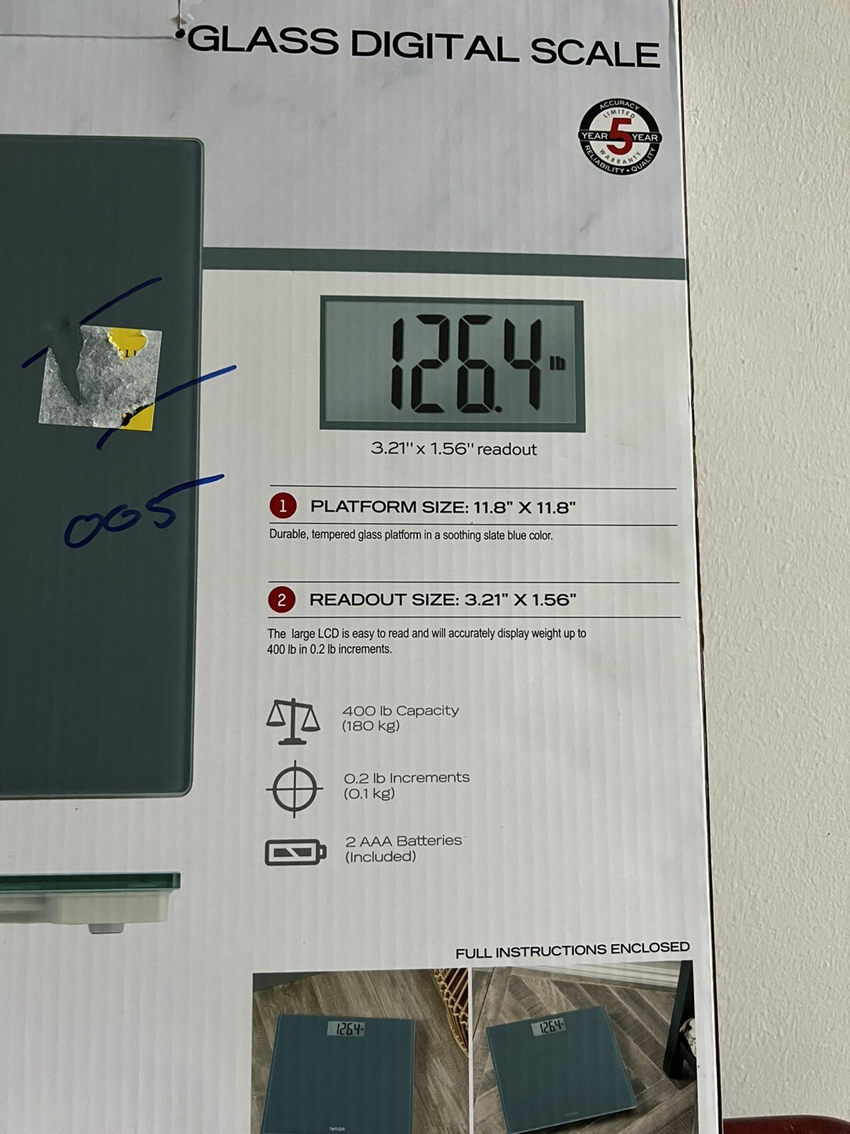 Taylor Tempered Glass Digital ELECTRONIC Scale Instant Read Gray/Blue 5289297T