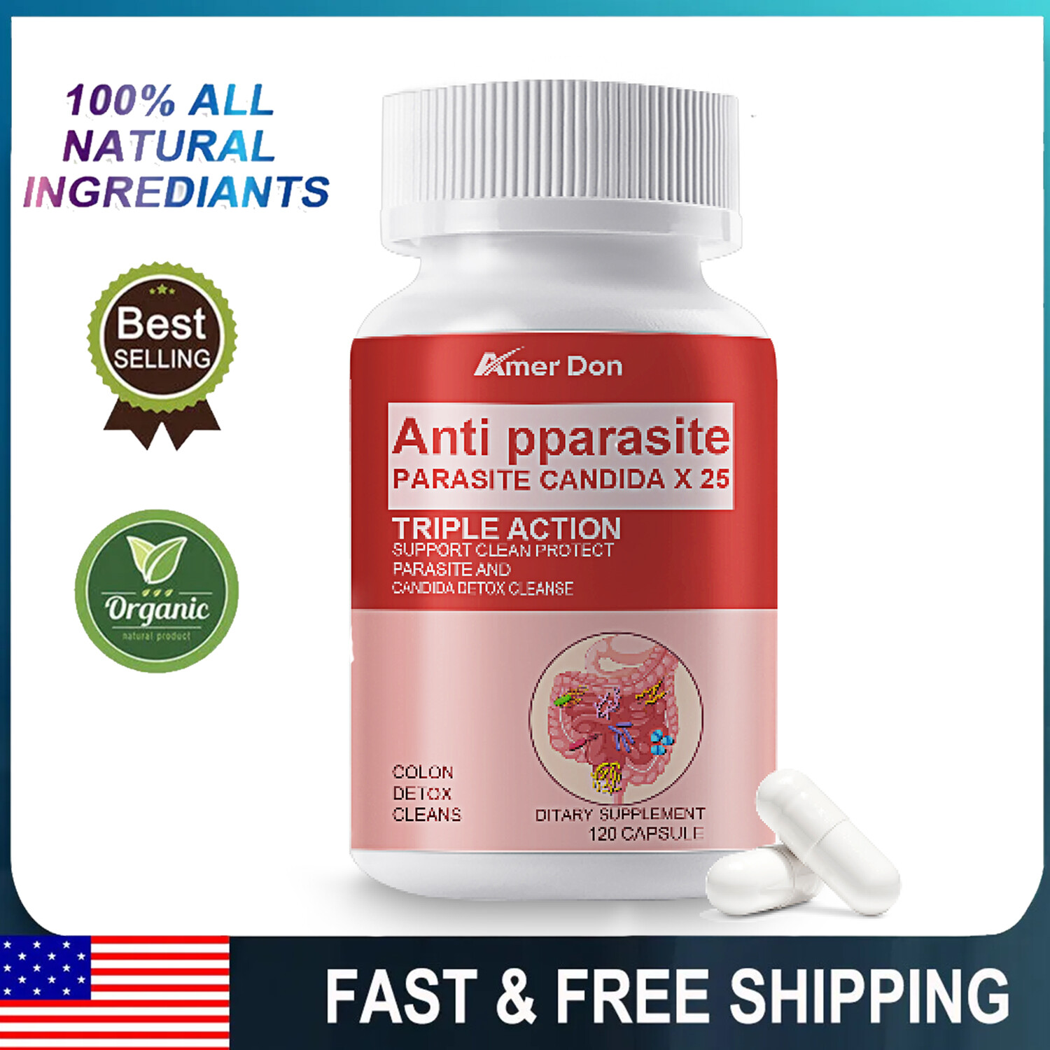 Remove Parasite ANTI PARASITE & CANDIDA DETOX Body Cleanse ULTRA FLASH COLON 120