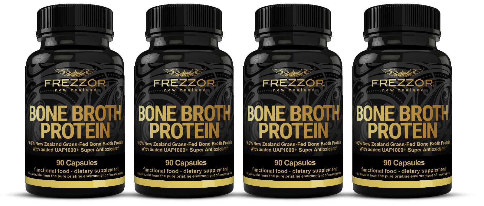 FREZZOR Bone Broth Protein Capsules 100% Grass Fed, Non GMO, All Natural, 4 Pack