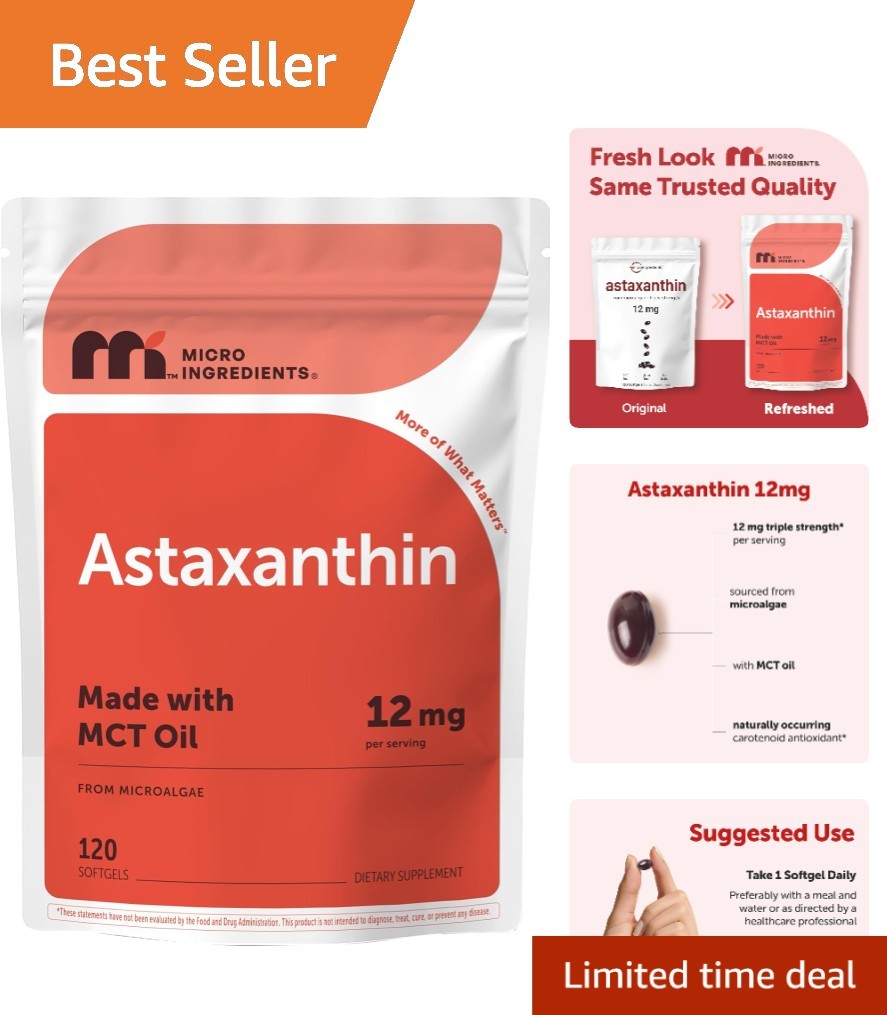 Astaxanthin 12mg Softgels with MCT Oil – Triple Strength Antioxidant Formula