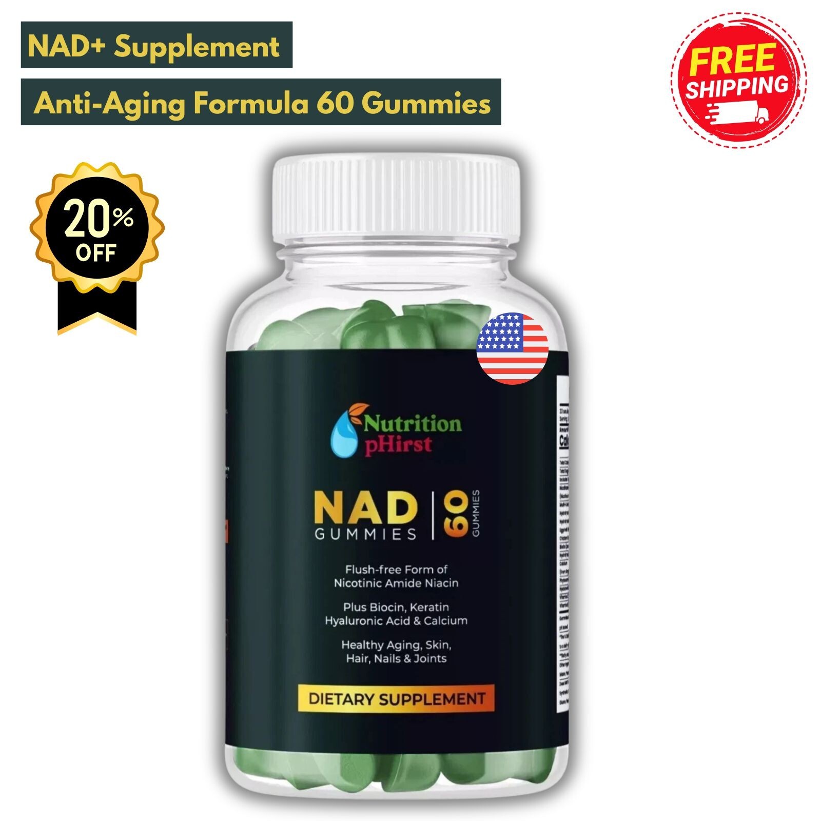 NAD+ Supplement for Anti-Aging Energy Focus & Nicotinamide Riboside Gummies US