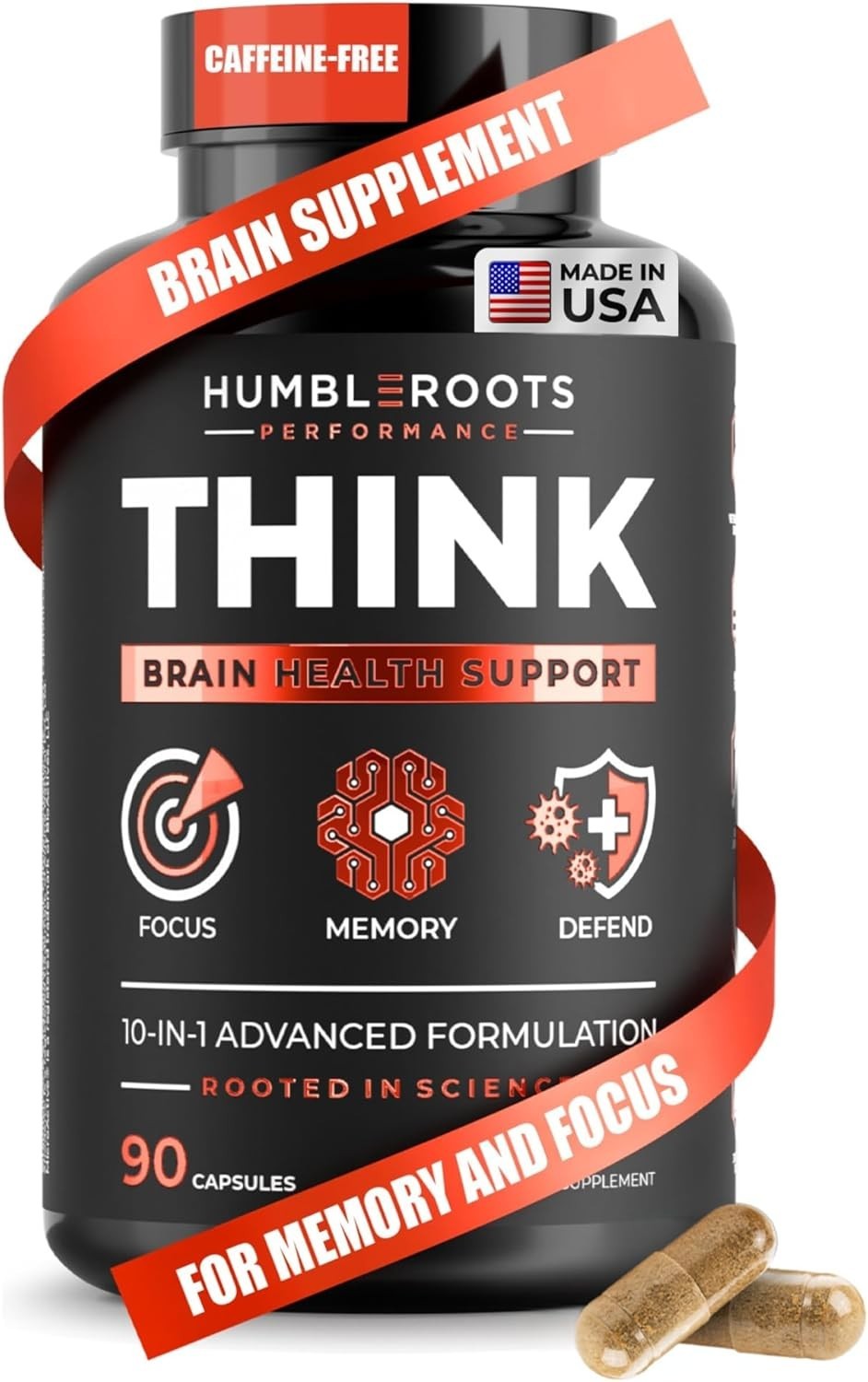 HUMBLEROOTS Brain Supplement Memory Focus Nootropic Lion’s Mane 90 Capsules