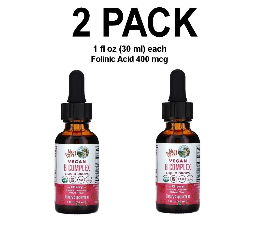 MaryRuth’s, 2 PACK with Folinic Acid, Vegan B Complex Liquid Drops, 1 fl oz