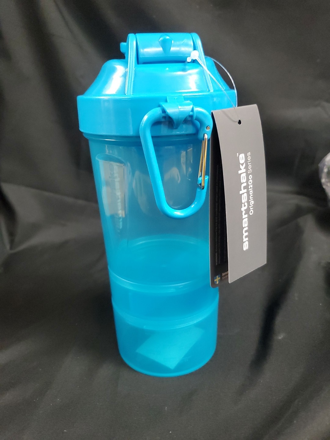 Smartshake Original2Go ONE Shaker Bottle Clear Blue 20oz W/ 2 Dry Containers NEW