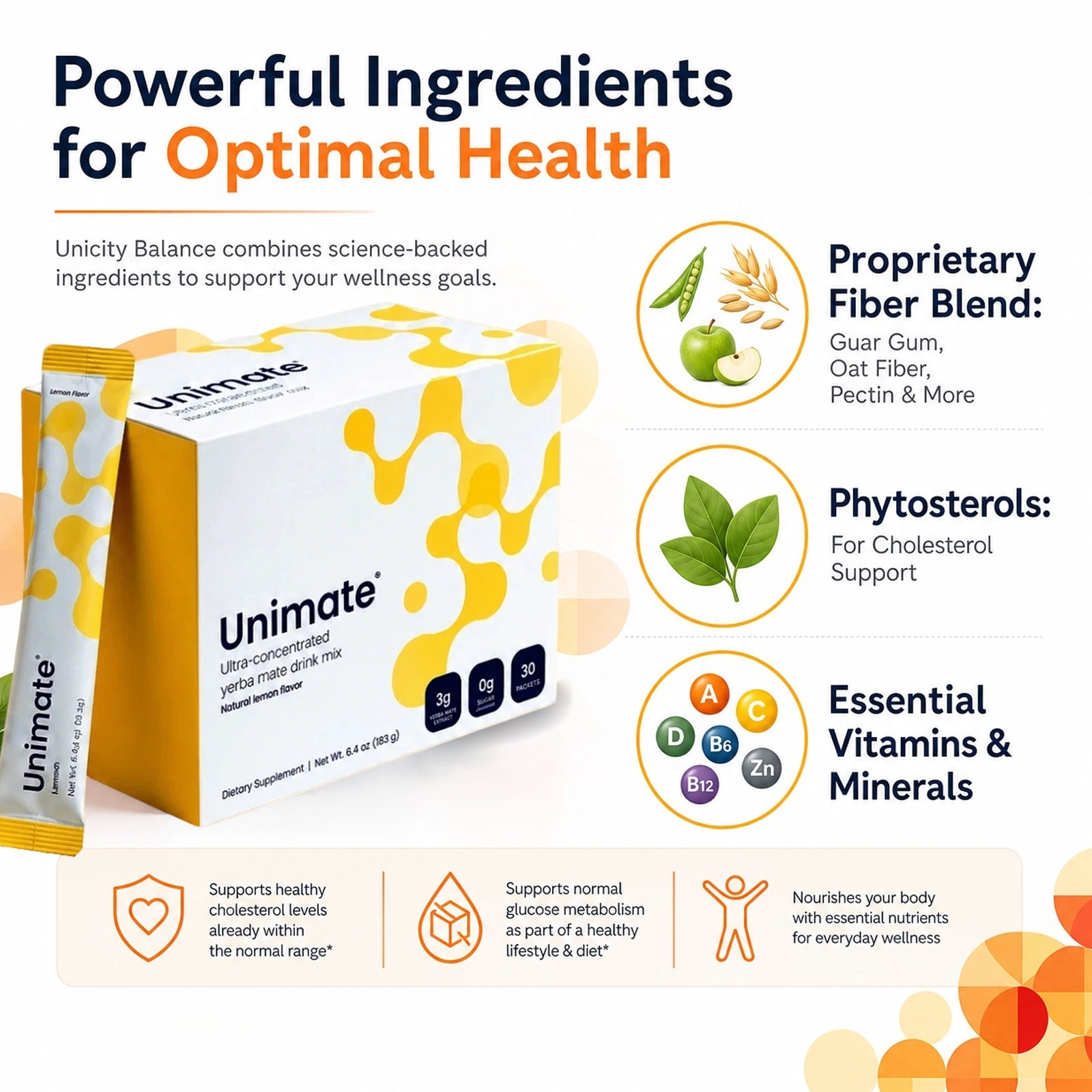 New Unimate Leamon Flavor Supplement-30 Individual Stick Packs- EnergizingQ6