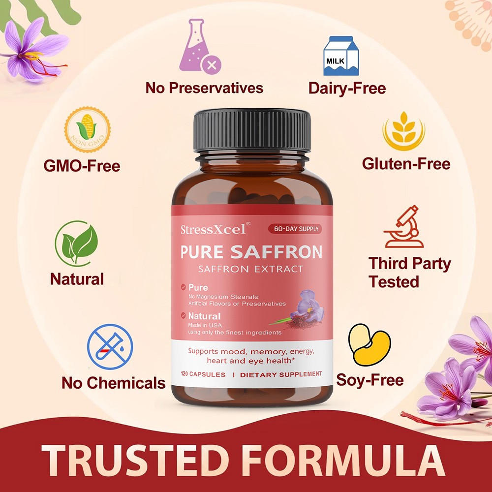 StressXcel Pure Saffron Extract 88mg 30/60/120Caps Protect Heart,Vision Health