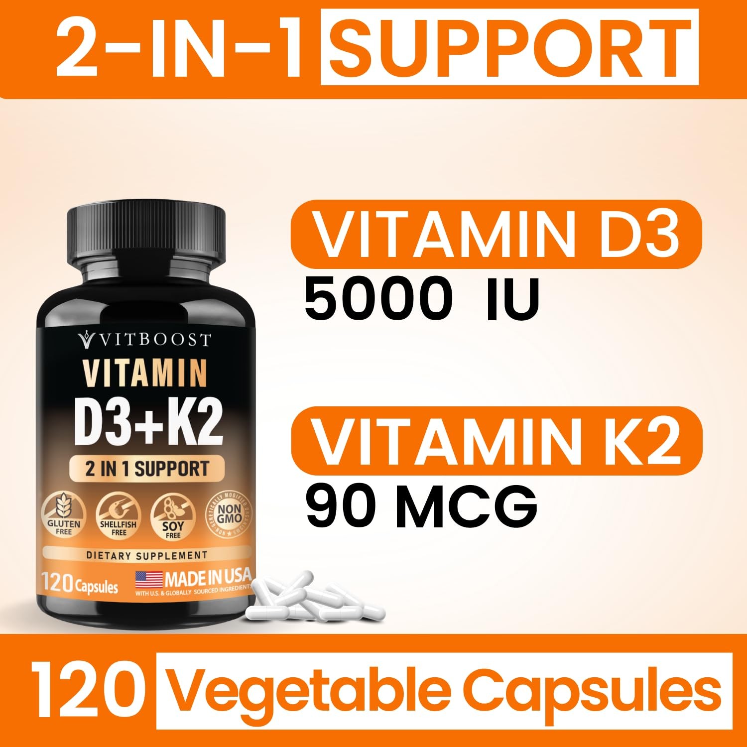 Vitamin D3 K2 Complex Easy to Swallow Vitamin D D3 5000 IU 125 mcg & K2MK7 …