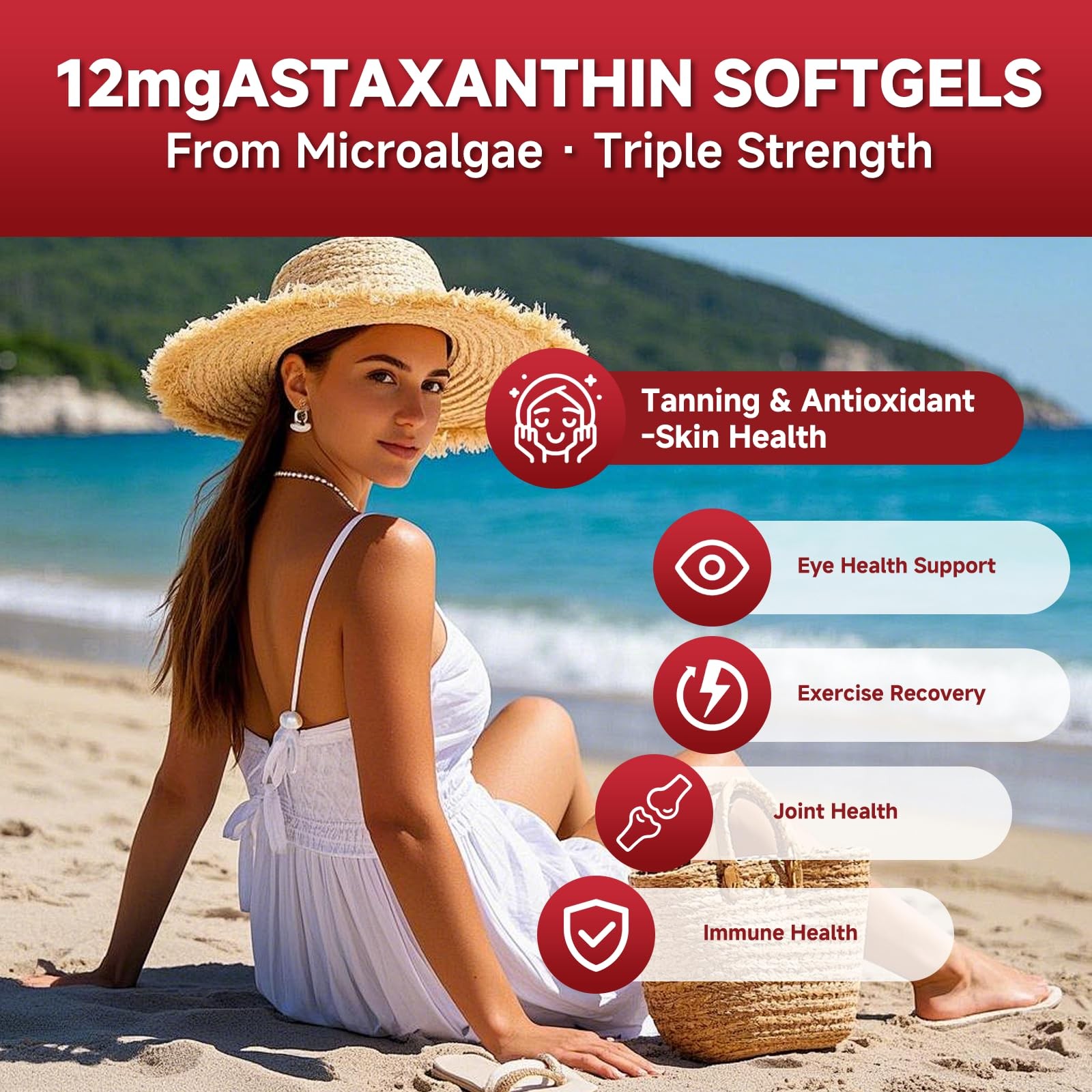Astaxanthin 12mg Supplement, 120 Softgels,Antioxidant for Eye,Skin&Immune Health