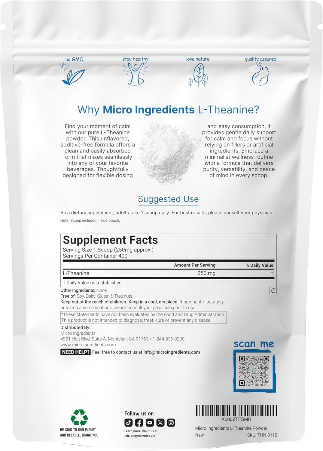 Pure L-Theanine Powder, 100g – and Filler-Free for -Round Relaxation