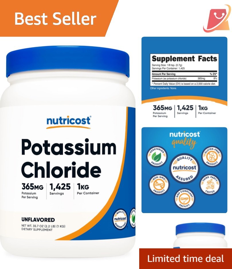 3rd Party Tested Potassium Chloride Powder 1kg – Non-GMO, Pure & Flavorless