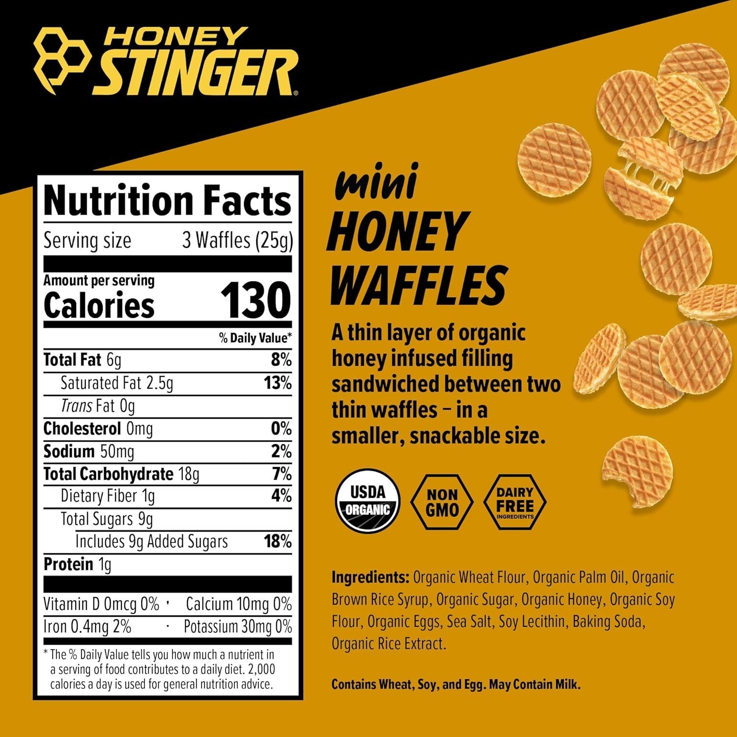 Organic Mini Honey Waffles – Perfect Pre/Post Workout Energy, 5.3 Ounce Bag