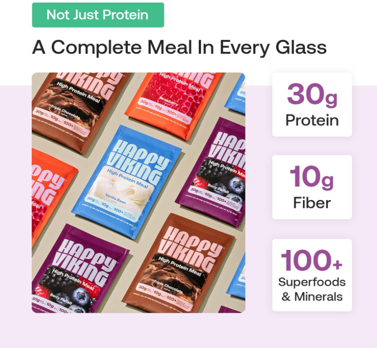 Happy Viking Plant-Based Protein Shake Variety Pack, 12 Meals, 30g Protein