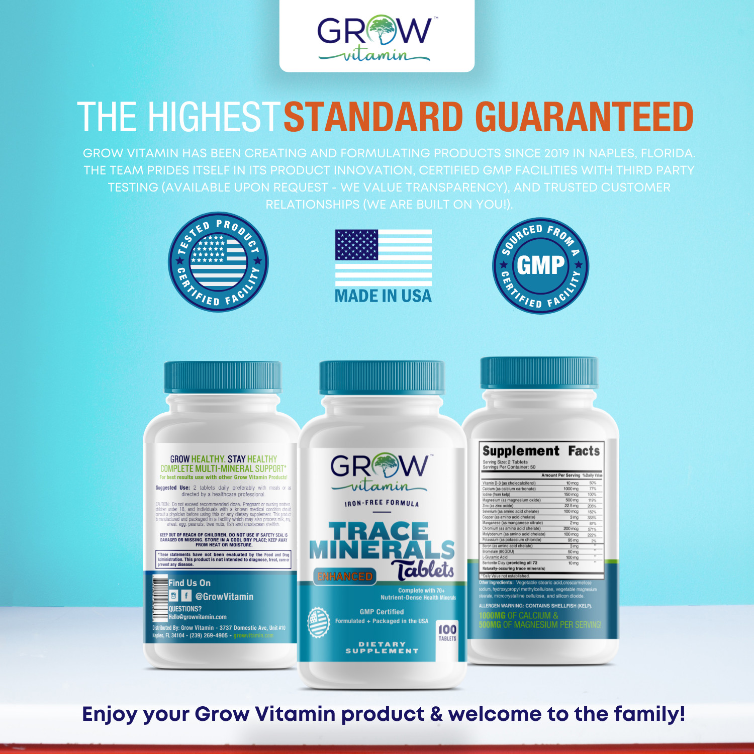 Trace Minerals ( ENHANCED) 100 TABLETS – FAST SHIPPING- Grow Vitamin Berg MadeUS