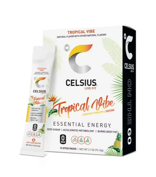CELSIUS On The Go Energy Drink Mix, Tropical Vibe (14 Stick Pack)