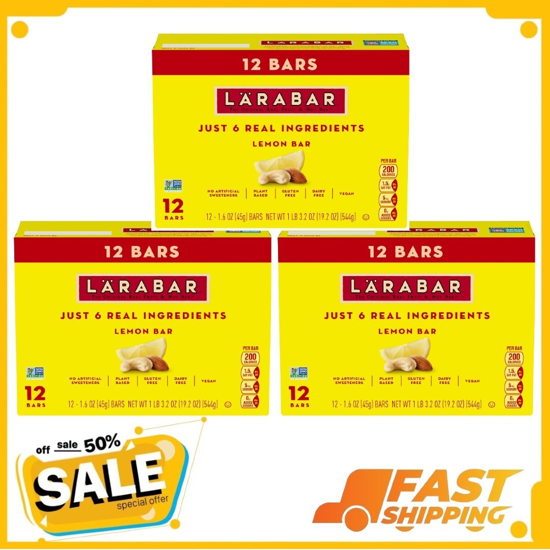 Larabar Lemon Bar Fruit and Nut Bars, Gluten Free and Vegan, 19.2 oz, 36 Count