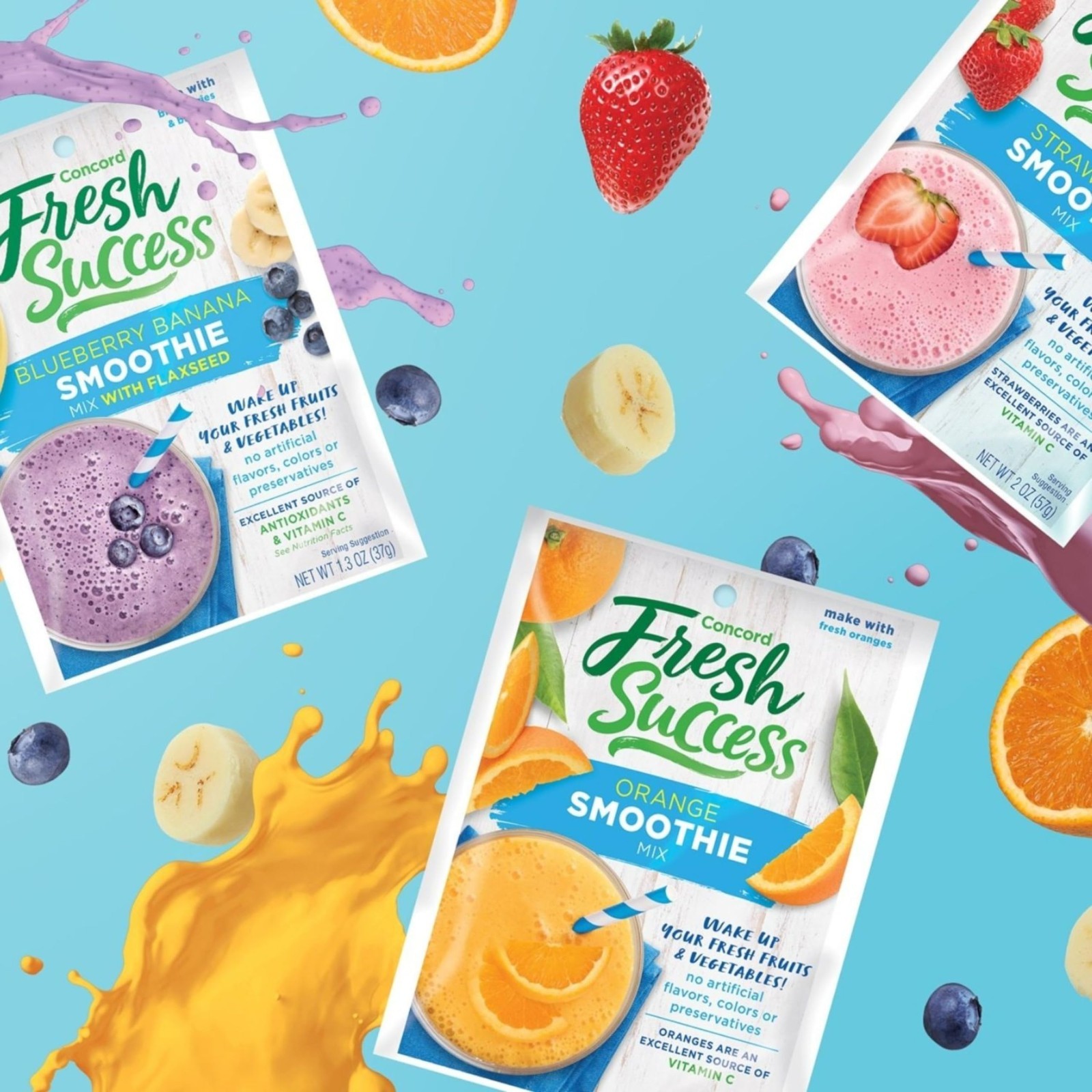 Fruit Smoothie Mix Variety Pack – Strawberry, Banana & Orange, No Artificial Add