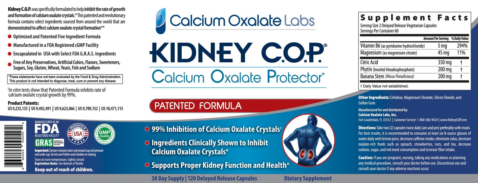 KIDNEY .O.P. Calcium Oxalate Protector 120 , Patented Kidney for Calcium Oxal…