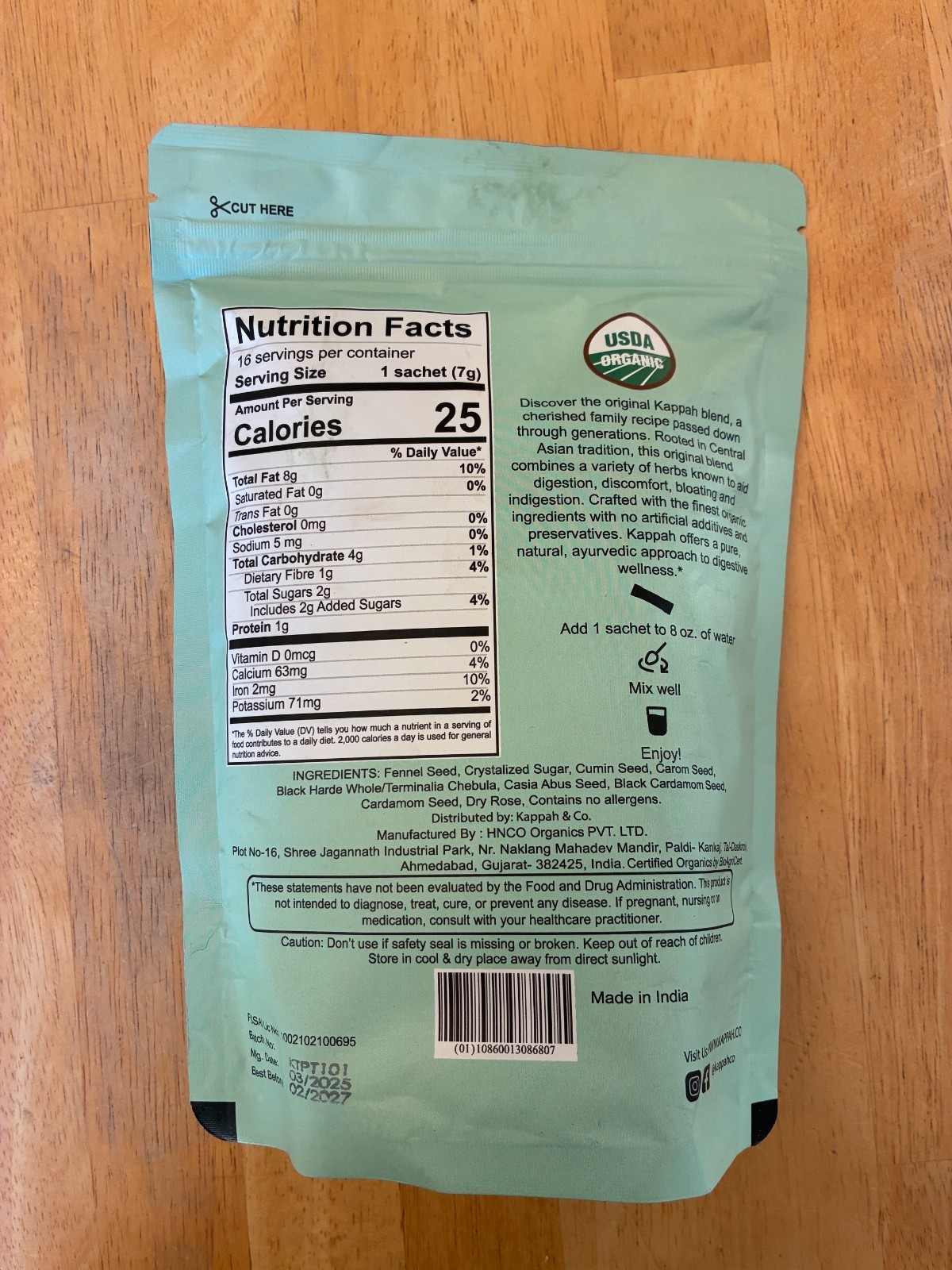 Kappah & Co Organic Fennel Powder Sachets Digestive Herbal Drink Ground Herbs
