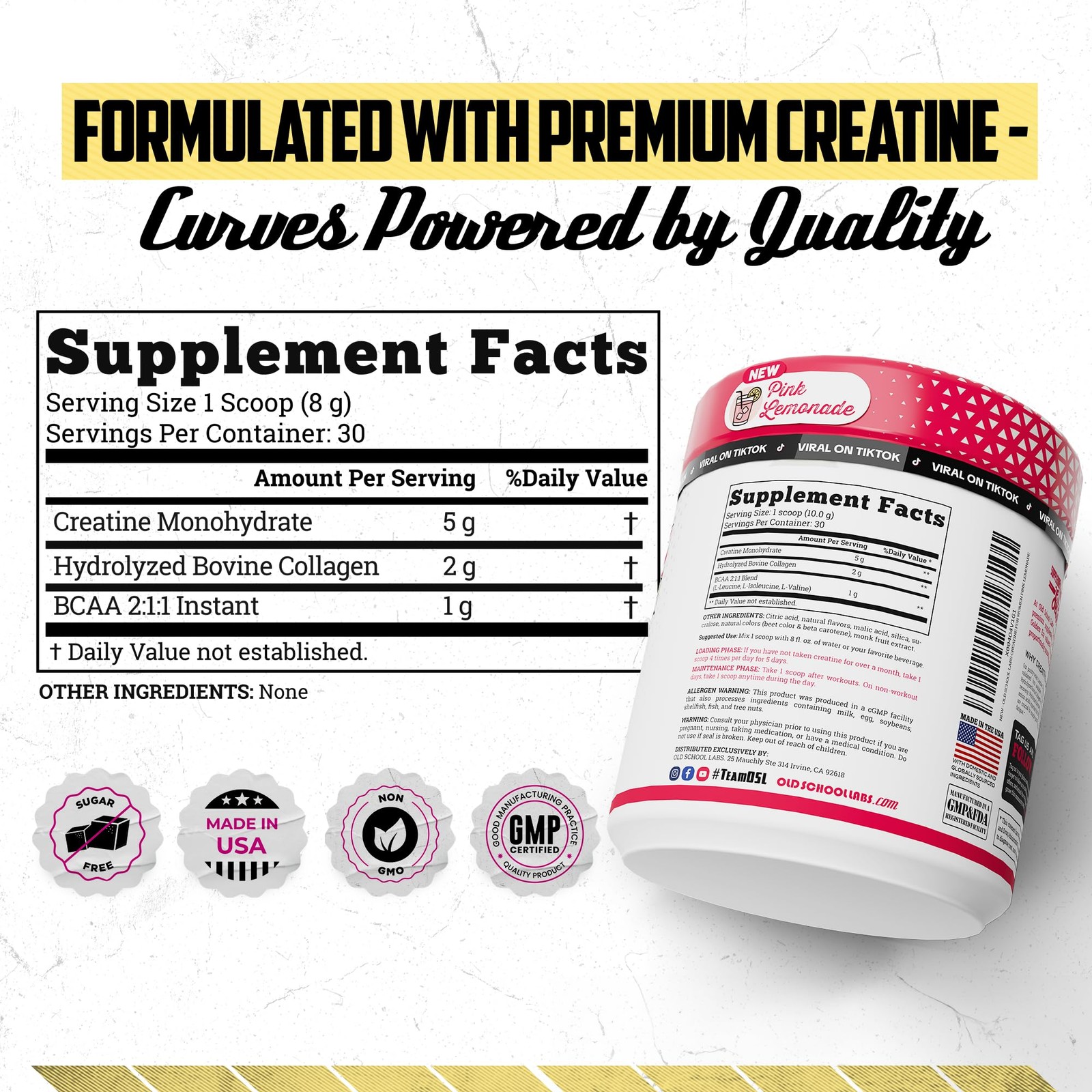 Old School Labs 5g Creatine Monohydrate Powder 8.57 Ounce (Pack of 1), White
