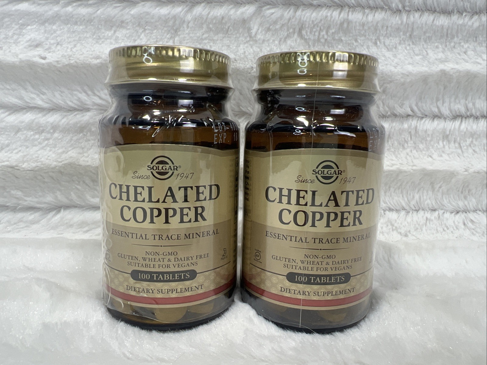 LOT OF 2 Solgar Chelated Copper 100 Tablets each 10/2027 Glass Bottle