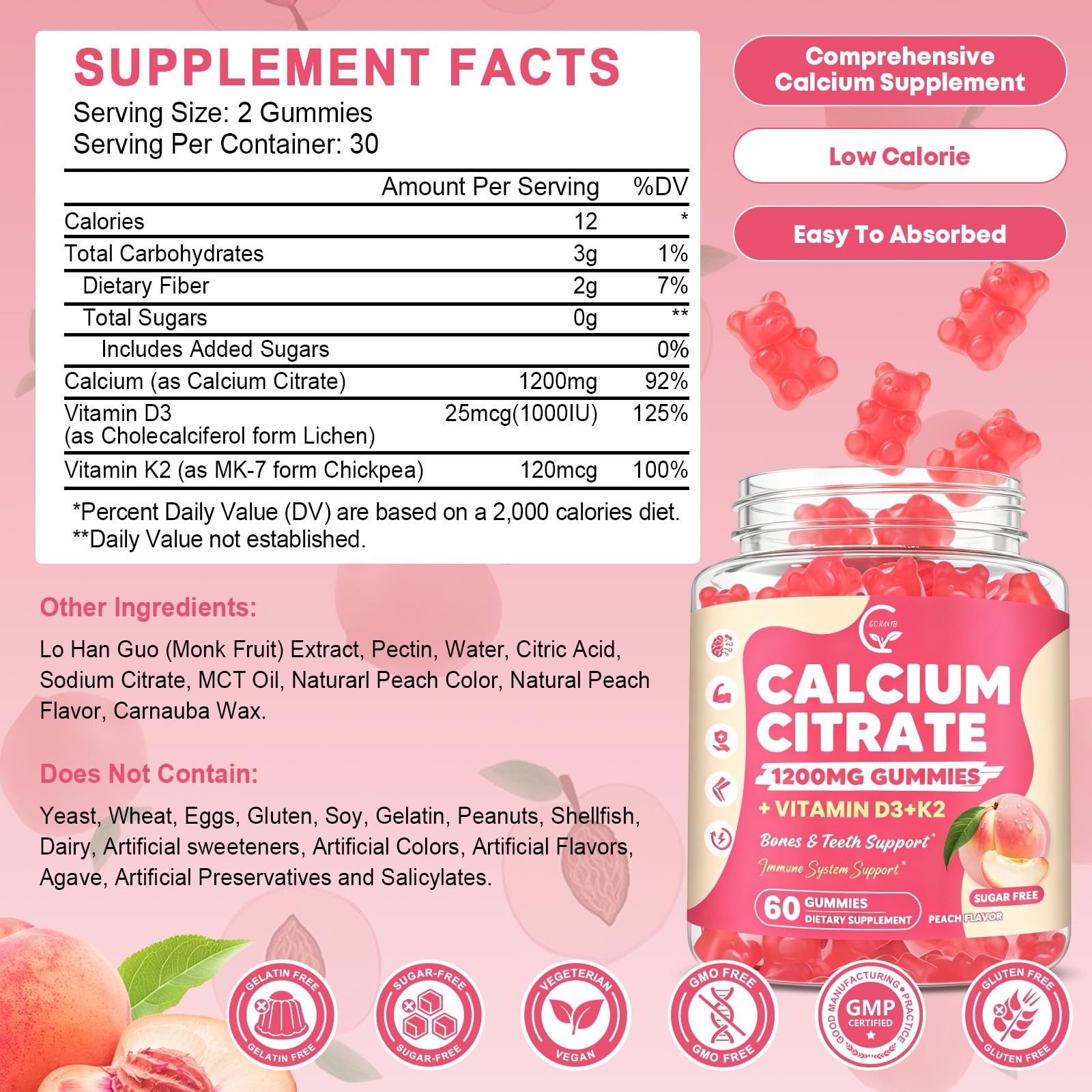 Gornvb 2 Pack Calcium Citrate Gummies 1200 Mg Vitamin D3 K2 For Bone Support