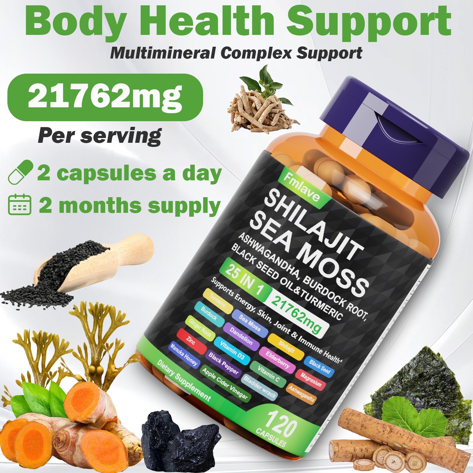 Certified Organic Sea Moss Capsules – Irish Sea Moss Bladderwrack Burdock Root