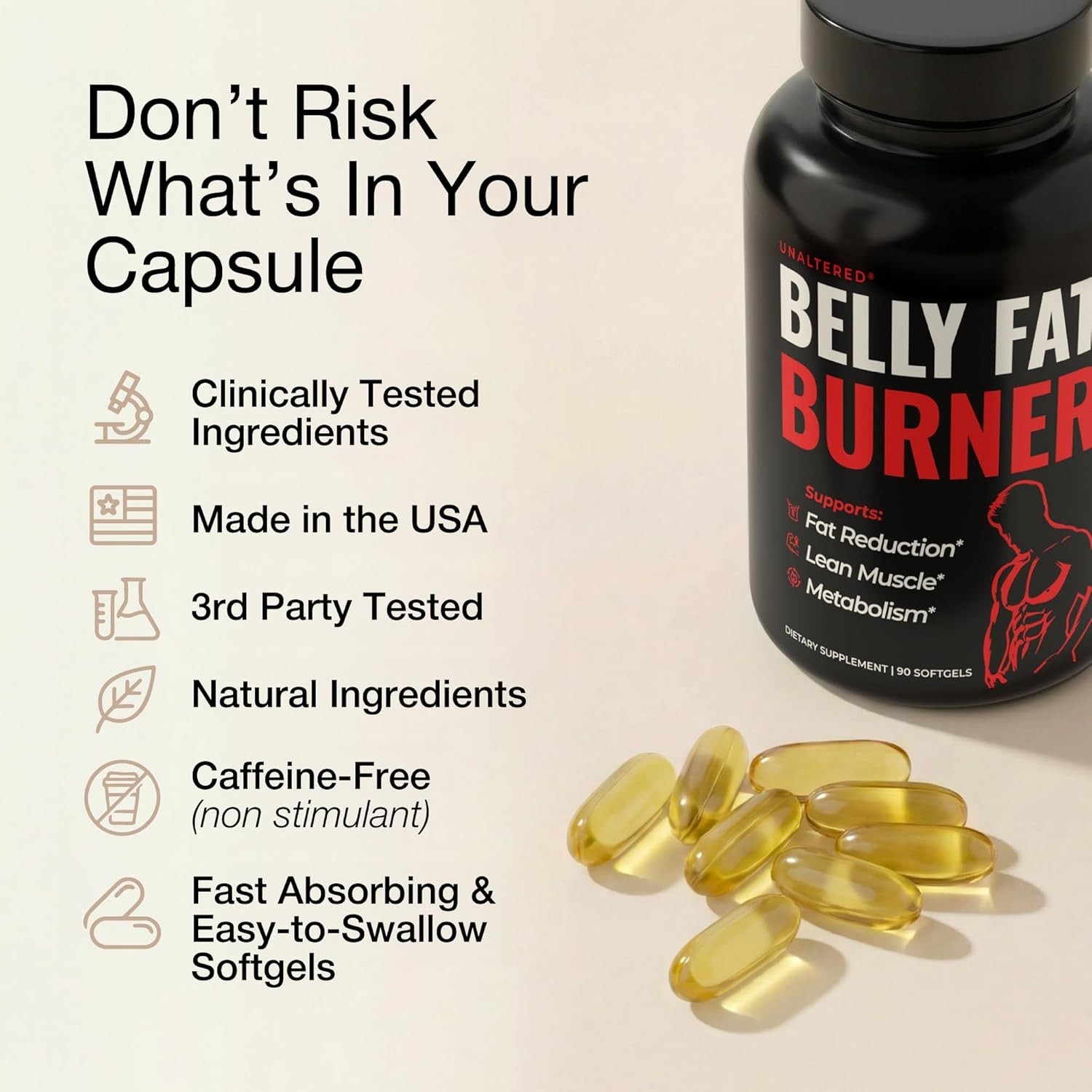 UNALTERED Belly Fat Burner for Men – Natural Weight Loss 90 Count (Pack of 1)