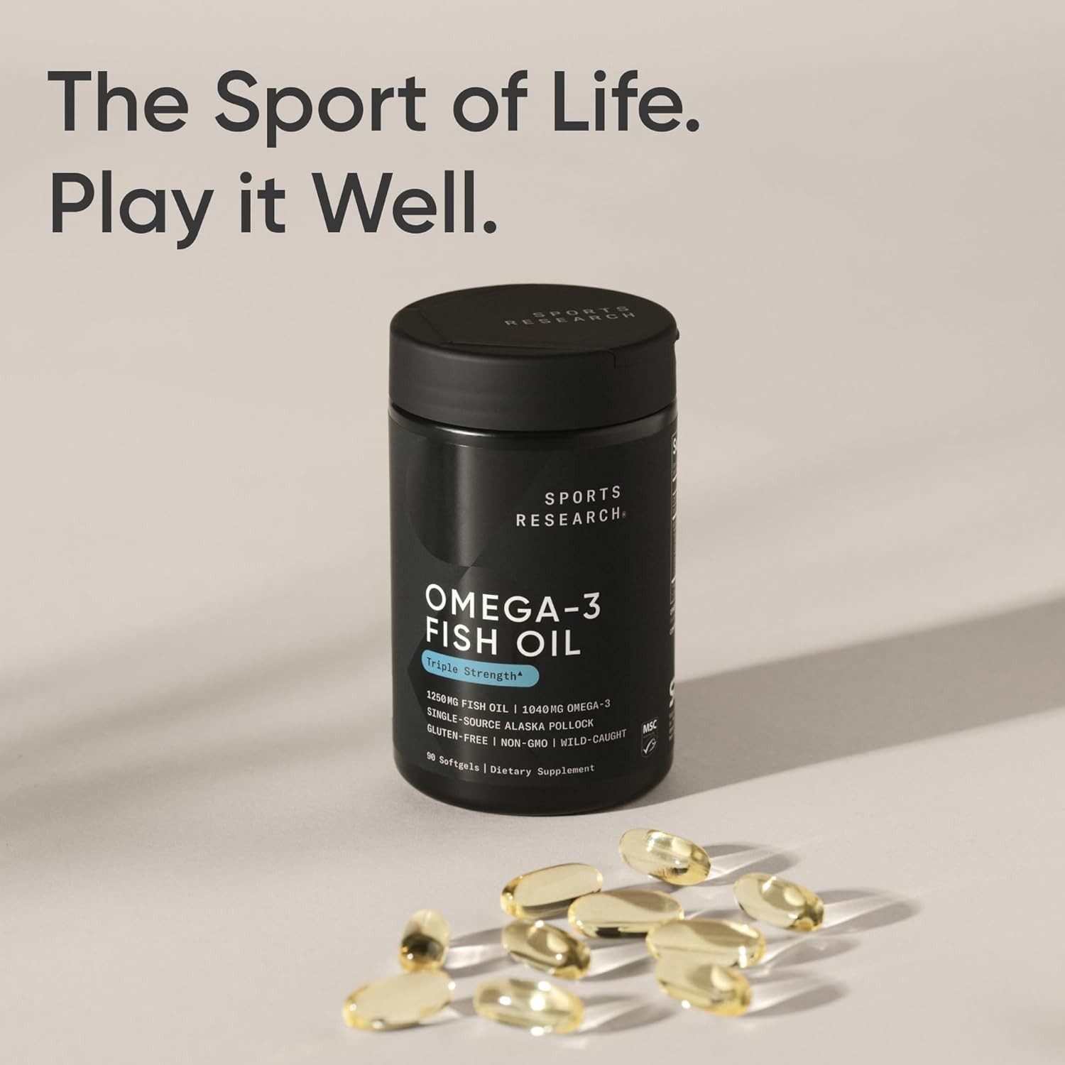 Sustainable Wild Alaska Pollock Omega-3 Fish Oil 1250mg | Non-GMO | 90 Softgels