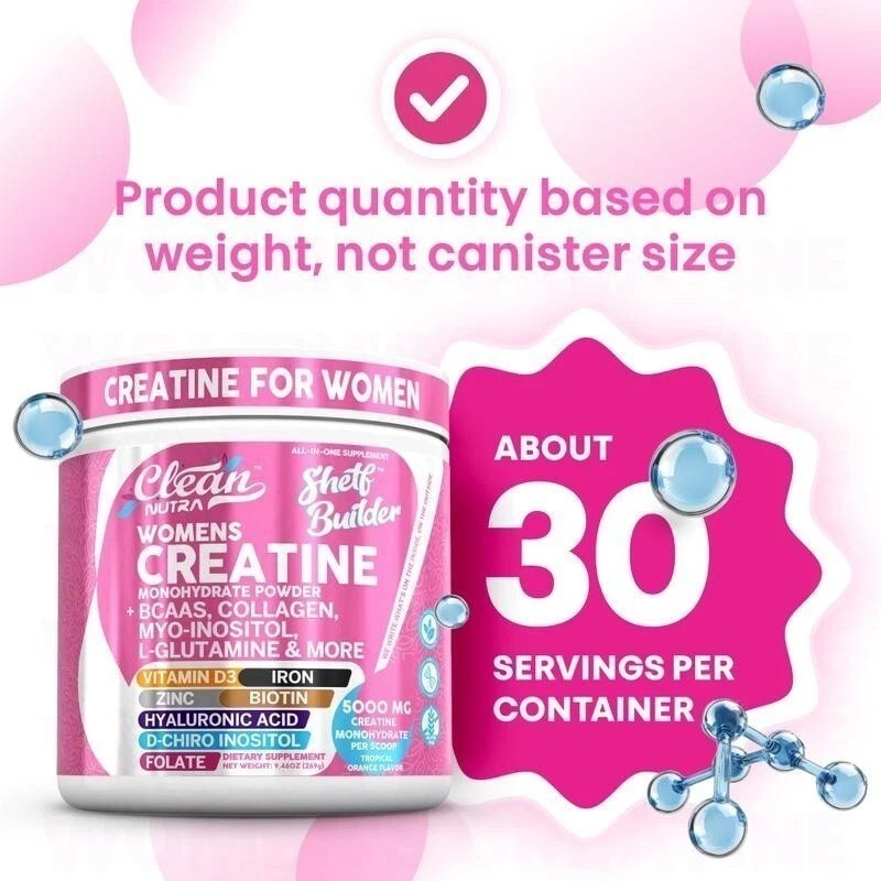 Women’s Creatine Powder w-BCAAs, Collagen, Inositol – Clean Nutra Shelf Builder