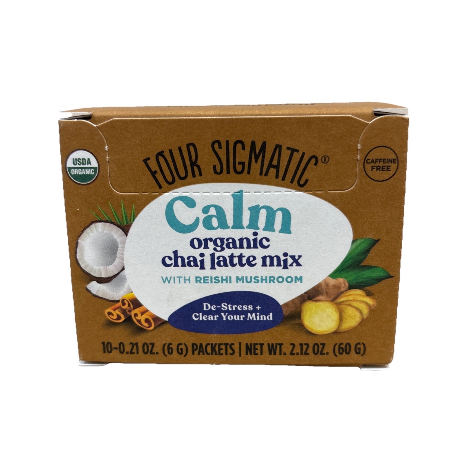 Four Sigmatic Calm, Organic Chai Latte Mix Reishi Mushroom Caffeine Free, 10ct