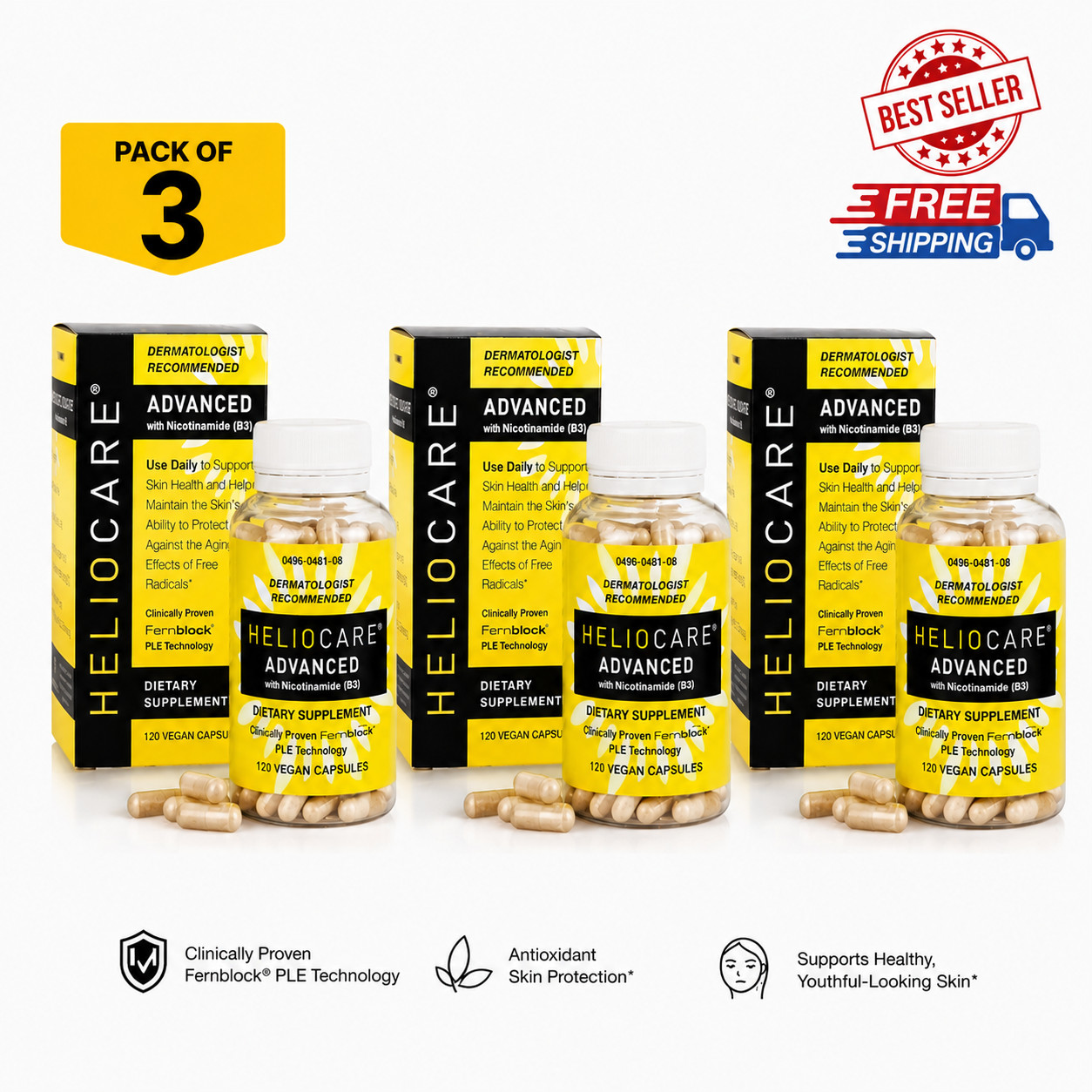 3 Packs Heliocare Advanced Nicotinamide B3 Skin Health 360 Capsules Exp: 08/2028