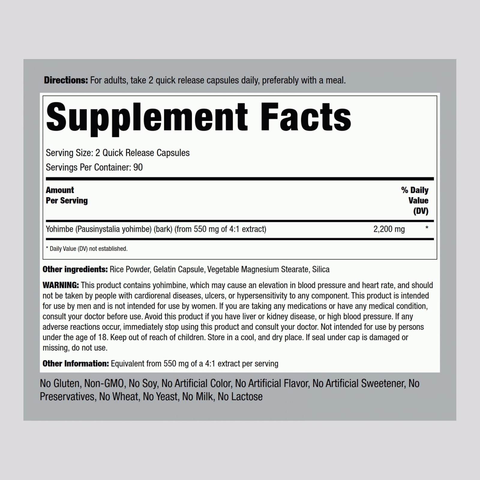 Piping Rock Yohimbe Supplements for Men | 180 Capsules 180 Count (Pack of 1)